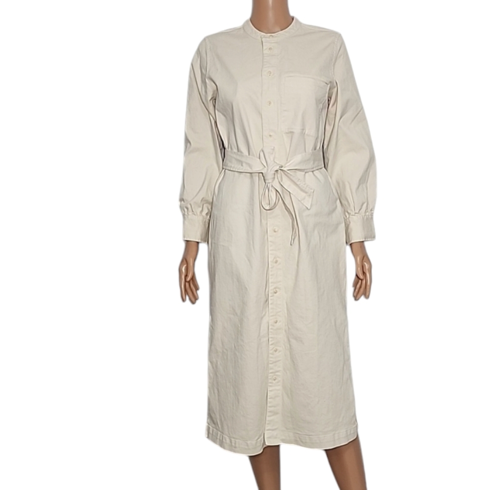 J. Crew long beige shirtdress in stretch denim twill with belt long sleeve Sz 2‎ - Picture 2 of 15